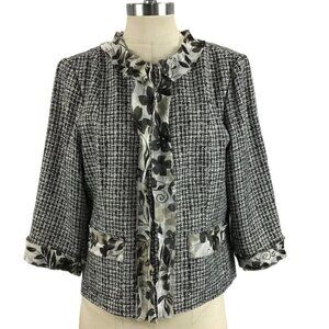 Coldwater Creek Petite Quarter Sleeve Black White Tweed Jacket Chiffon NEW 14P